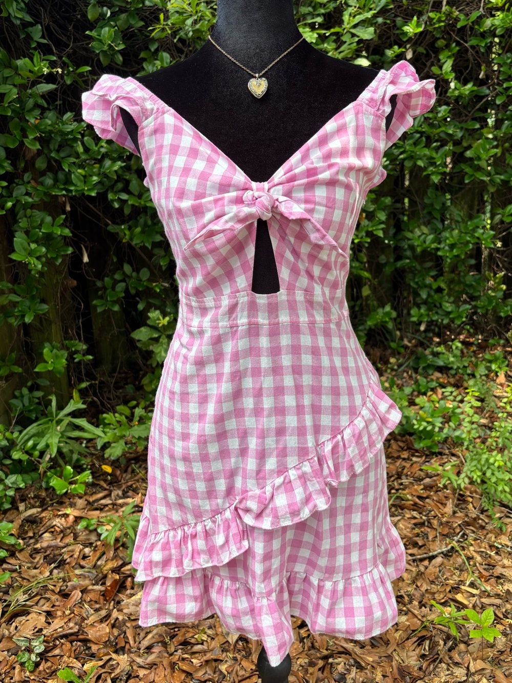 Barbie Core | Pink Gingham Tie Top Dress with Ruffles